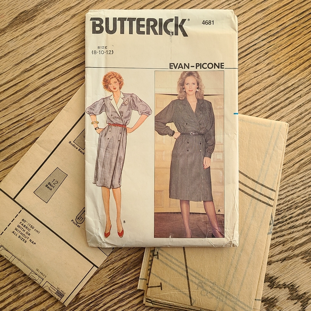 Sewing Pattern Butterick #4682 Evan Picone Shirtdress Pattern Size 8-10-12 uncut